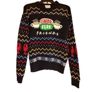 Friends TV Series "Central Perk" & Lobster Knit Sweater - Black, Size S